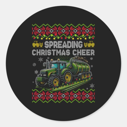 Spreading Christmas Cheer Farming Tractor Ugly Swe Runder Aufkleber (Vorderseite)