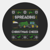 Spreading Christmas Cheer Farming Tractor Ugly Swe Runder Aufkleber (Vorderseite)