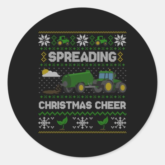 Spreading Christmas Cheer Farming Tractor Ugly Swe Runder Aufkleber (Vorderseite)