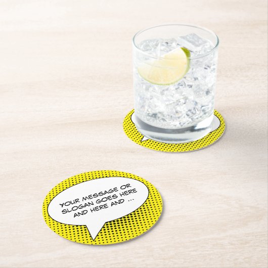 Sprechblase der Meldungsvorlage Runder Pappuntersetzer (Vor Ort)