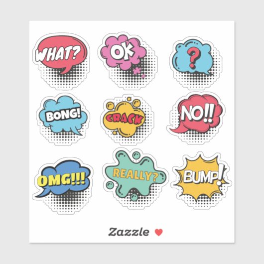 Sprechblasen dynamische farbige Formen Set Aufkleber (Blatt)