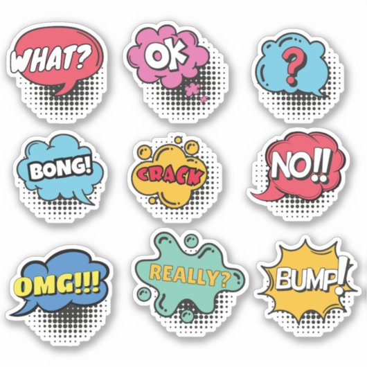 Sprechblasen dynamische farbige Formen Set Aufkleber (Vorderseite)