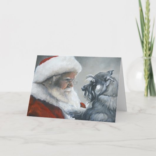 Sprechen mit Santa Schnauzer Dog Art Grußkarte Karte (Vorderseite)