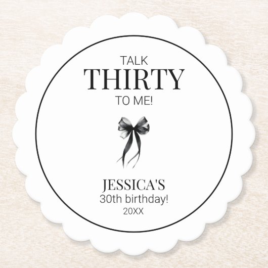Sprechen Sie mit mir Elegant Bow Simple 30. Geburt Untersetzer (Vorderseite)