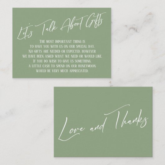 Sprechen wir über Geschenke, die Handschrift Seite Begleitkarte (Vorne/Hinten)