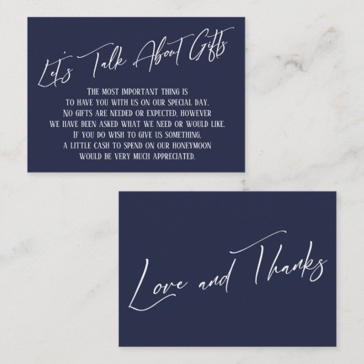 Sprechen wir über Geschenke, die Navy Blue handsch Begleitkarte (Vorne/Hinten)