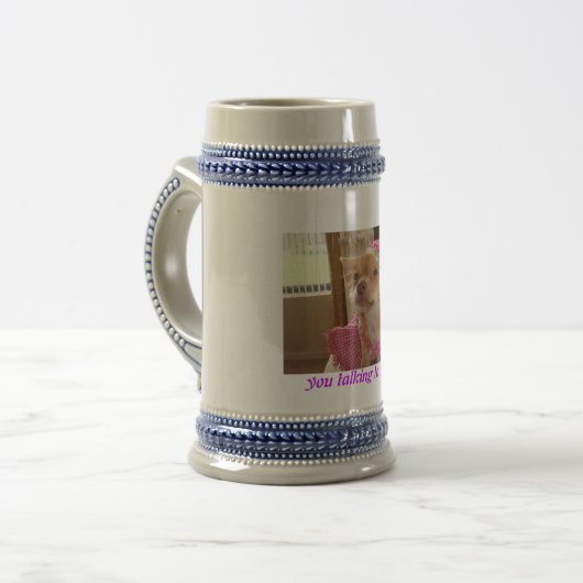 sprechende dressy Chihuahua-Tasse Bierglas (Vorderseite Links)