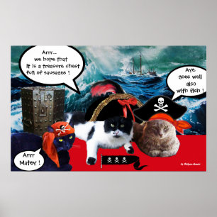 SPRECHENDE PIRATENKATZEN UND SCHIFF IM STURM AUF S POSTER