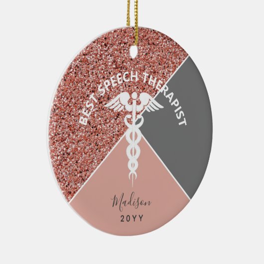Sprechtherapeut Rose Gold Glitzer Personalisiert Keramik Ornament (Rechts)