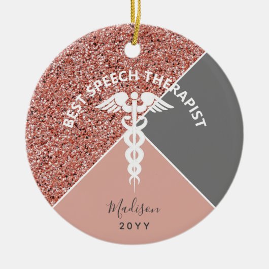 Sprechtherapeut Rose Gold Glitzer Personalisiert Keramik Ornament (Vorne)