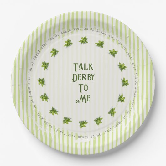 Sprich Derby Mit Mir Mint Julep Grün Gestreift Pappteller (Vorderseite)