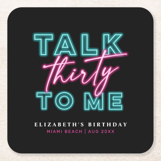 Sprich dreißig mit mir dreissig Neon Blue & Pink Rechteckiger Pappuntersetzer (Vorderseite)