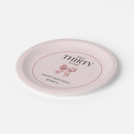 Sprich Dreißig mit mir Elegant Rosa Bow 30. Geburt Pappteller (Schrägansicht)