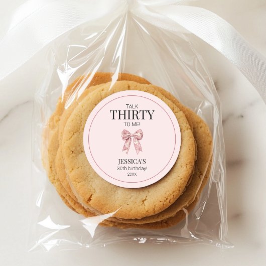 Sprich Dreißig mit mir Elegant Rosa Bow 30. Geburt Runder Aufkleber