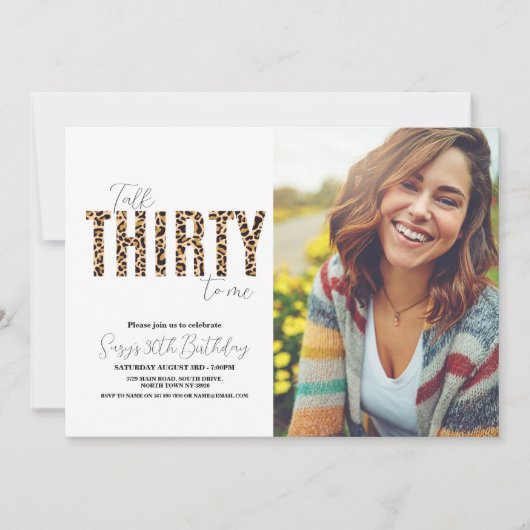 Sprich Dreißig mit mir Leopard Foto Womens Birthda Einladung (Vorderseite)