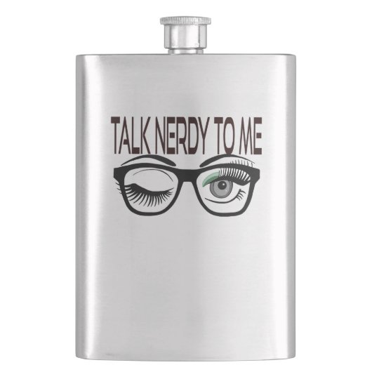 Sprich Nerdy mit mir Geek Glasses Winking Eye Gree Flachmann (Vorderseite)
