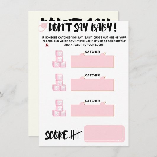 Sprich nicht 'Baby' Game für Baby Shows Begleitkarte (Vorne/Hinten)