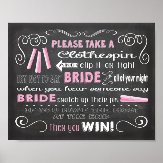 Sprich nicht Bride Calkboard Wäschespin Poster (Vorne)