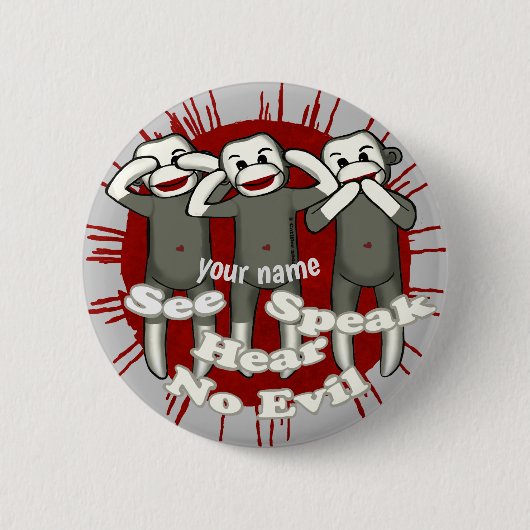 Sprich-nicht-Übel-Sockenäffchen-Knopf Button (Vorderseite)