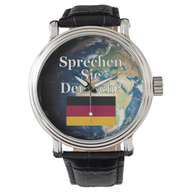 Sprichst du Deutsch? Auf Deutsch. Flag & Erde Armbanduhr (Vorderseite)