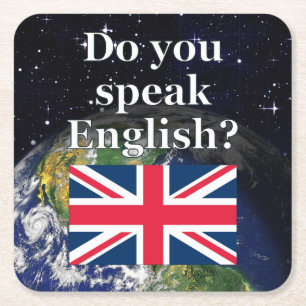 "Sprichst du Englisch?" auf Englisch. Flag & Erde Rechteckiger Pappuntersetzer