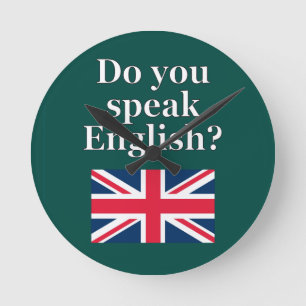 "Sprichst du Englisch?" auf Englisch. Flag Runde Wanduhr