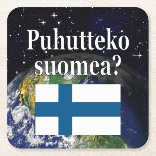 Sprichst du Finnisch? Auf Finnisch. Flag & Erde Rechteckiger Pappuntersetzer