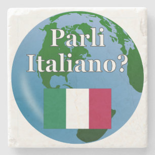 Sprichst du Italienisch? Auf Italienisch. Flagge & Steinuntersetzer