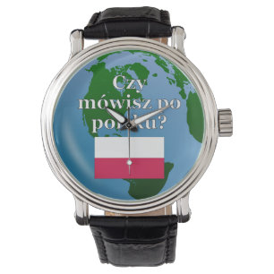 Sprichst du Polnisch? Auf Polnisch. Flagge & Globu Armbanduhr