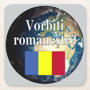 Sprichst du Rumänisch? Auf Rumänisch. Flag & Erde Rechteckiger Pappuntersetzer