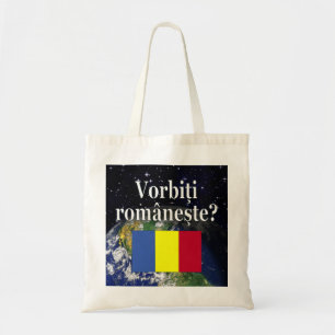 Sprichst du Rumänisch? Auf Rumänisch. Flag & Erde Tragetasche