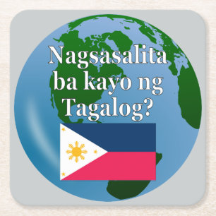 Sprichst du Tagalog? In Tagalog. Flagge & Globus Rechteckiger Pappuntersetzer