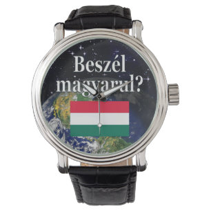 Sprichst du Ungarisch? Auf Ungarisch. Flag & Erde Armbanduhr