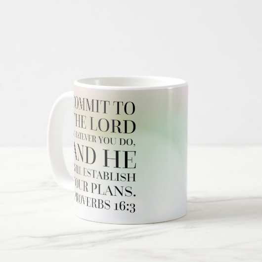 Sprichwort-16:3 Bibel-Zitat Kaffeetasse (Vorderseite Links)