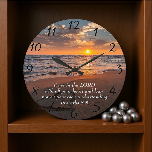 Sprichwort 3:5 Christliches Meer mit Sonnenunterga Große Wanduhr