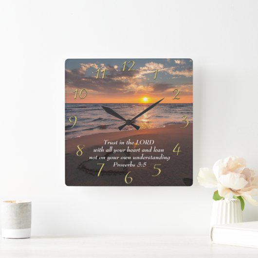 Sprichwort 3:5 Christliches Meer mit Sonnenunterga Quadratische Wanduhr (Zuhause)