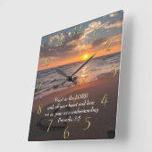 Sprichwort 3:5 Christliches Meer mit Sonnenunterga Quadratische Wanduhr (Winkel)