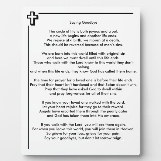 Sprichwort Goodbye 8x10 Tabletop Foto Plaque Fotoplatte (Vorderseite)