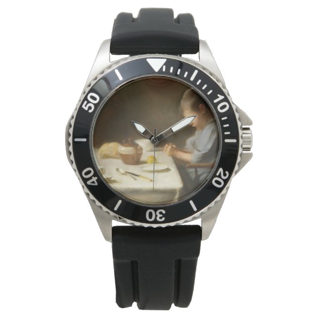 Sprichwort Grace (Junge, der am Tisch betet) Armbanduhr (Vorderseite)