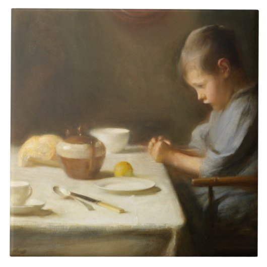 Sprichwort Grace (Junge, der am Tisch betet) Fliese (Vorderseite)