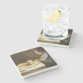 Sprichwort Grace (Junge, der am Tisch betet) Steinuntersetzer (Seitenansicht)