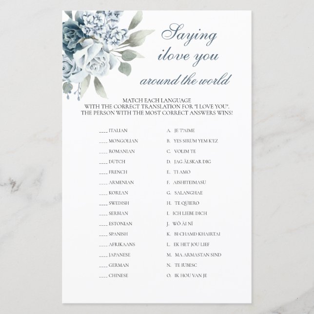 Sprichwort I Liebe Sie um das Bridal-Spiel der Wel (Vorderseite)