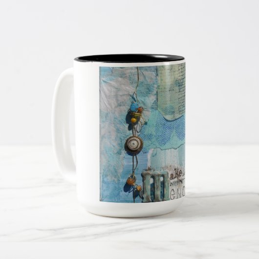 Sprichwort Mixed Media Art Blue Zweifarbige Tasse (Vorderseite Links)