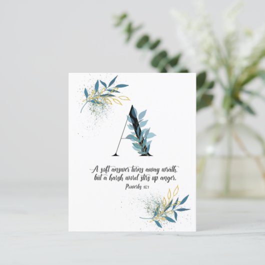 Sprichwörter 15:1, Letter A, Aquarellschrift-Karte (Stehend Vorderseite)