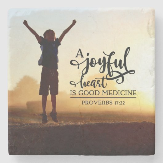 Sprichwörter 17:22 Ein fröhliches Herz ist gute Me Steinuntersetzer (Vorderseite)