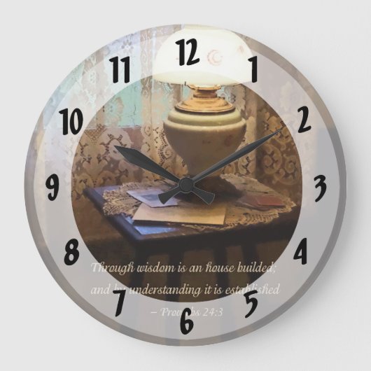 Sprichwörter 24 3 durch Weisheit ist ein Haus geba Große Wanduhr (Vorderseite)