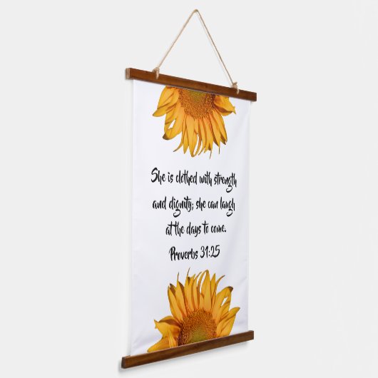 Sprichwörter 31:25 Bibel Verse Custom Quote Sonnen Wandteppich Mit Holzrahmen (Gewinkelt)
