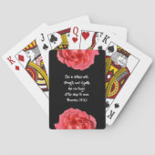 Sprichwörter 31:25 Bibelverse Rote Rose auf schwar Spielkarten (Rückseite)