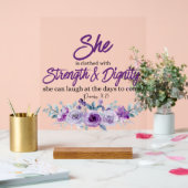 Sprichwörter 31:25 Festigkeit und Würde Lila Blume Acrylschild (Hochzeit)