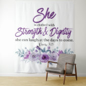 Sprichwörter 31:25 Festigkeit und Würde Lila Blume Wandteppich (Beispiel)